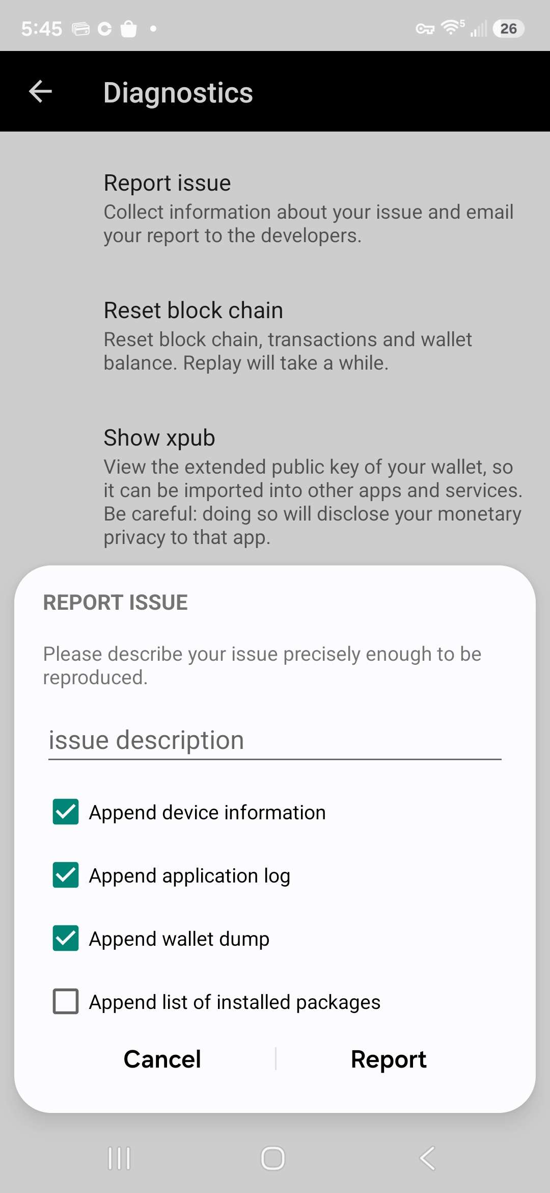 Diagnostics and issue reporting