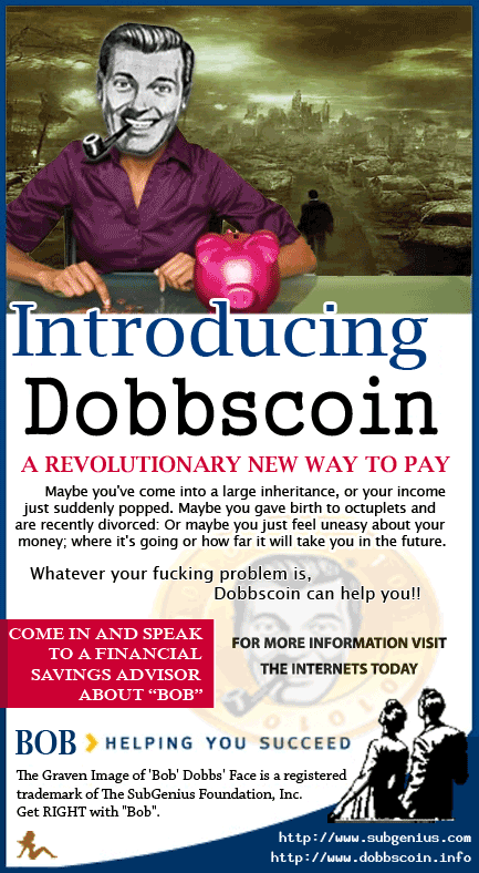 A retro Dobbscoin advertisement