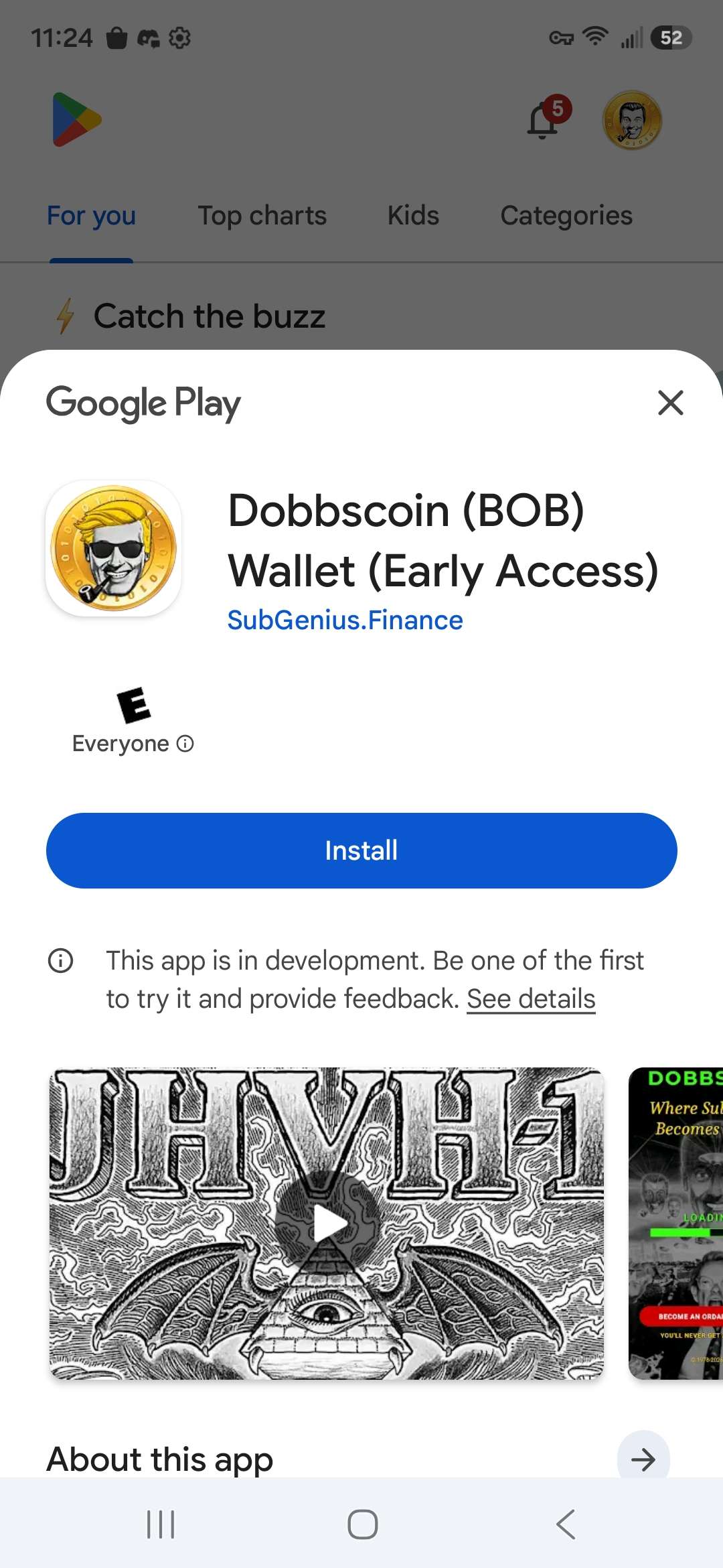 The Dobbscoin wallet on the Google Play store