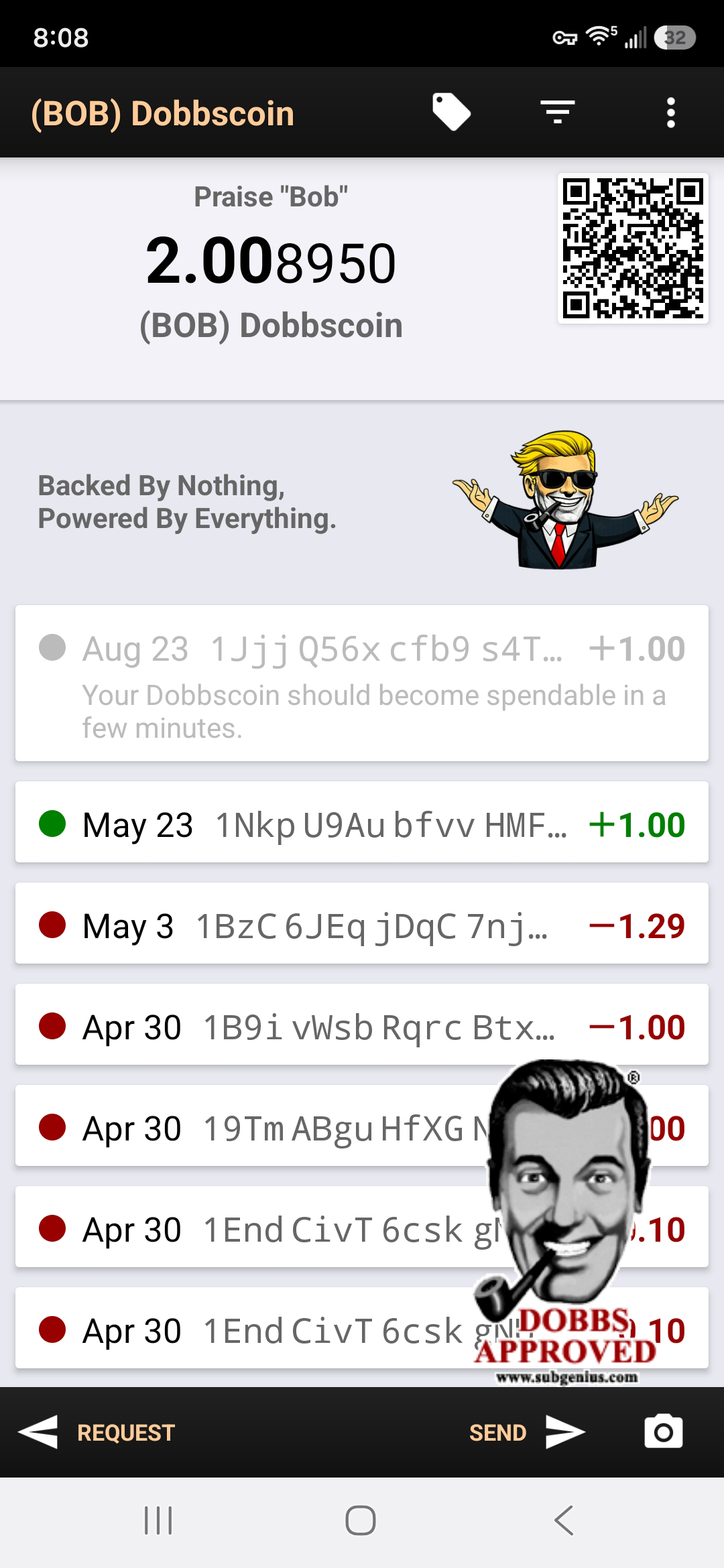The main wallet screen