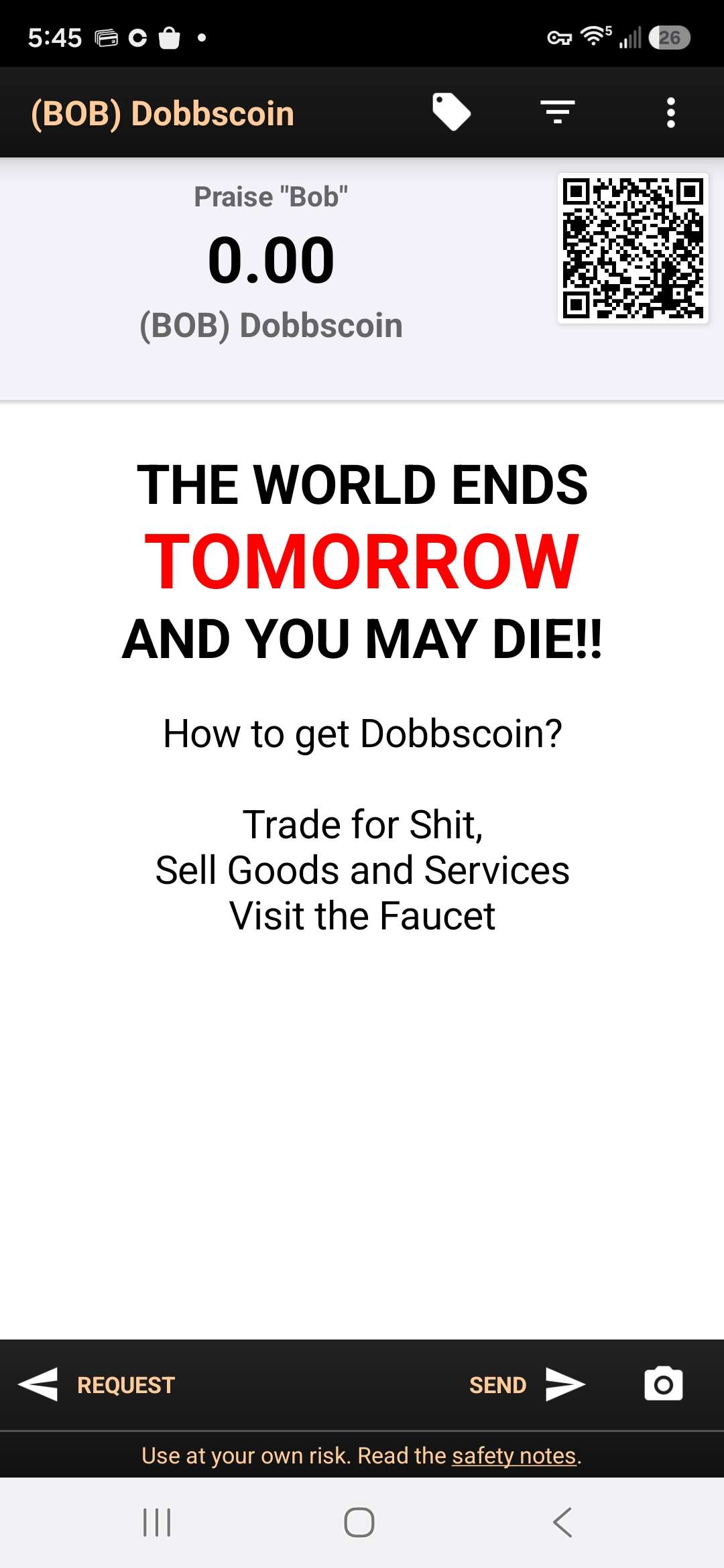 An empty wallet explaining how to get Dobbscoin